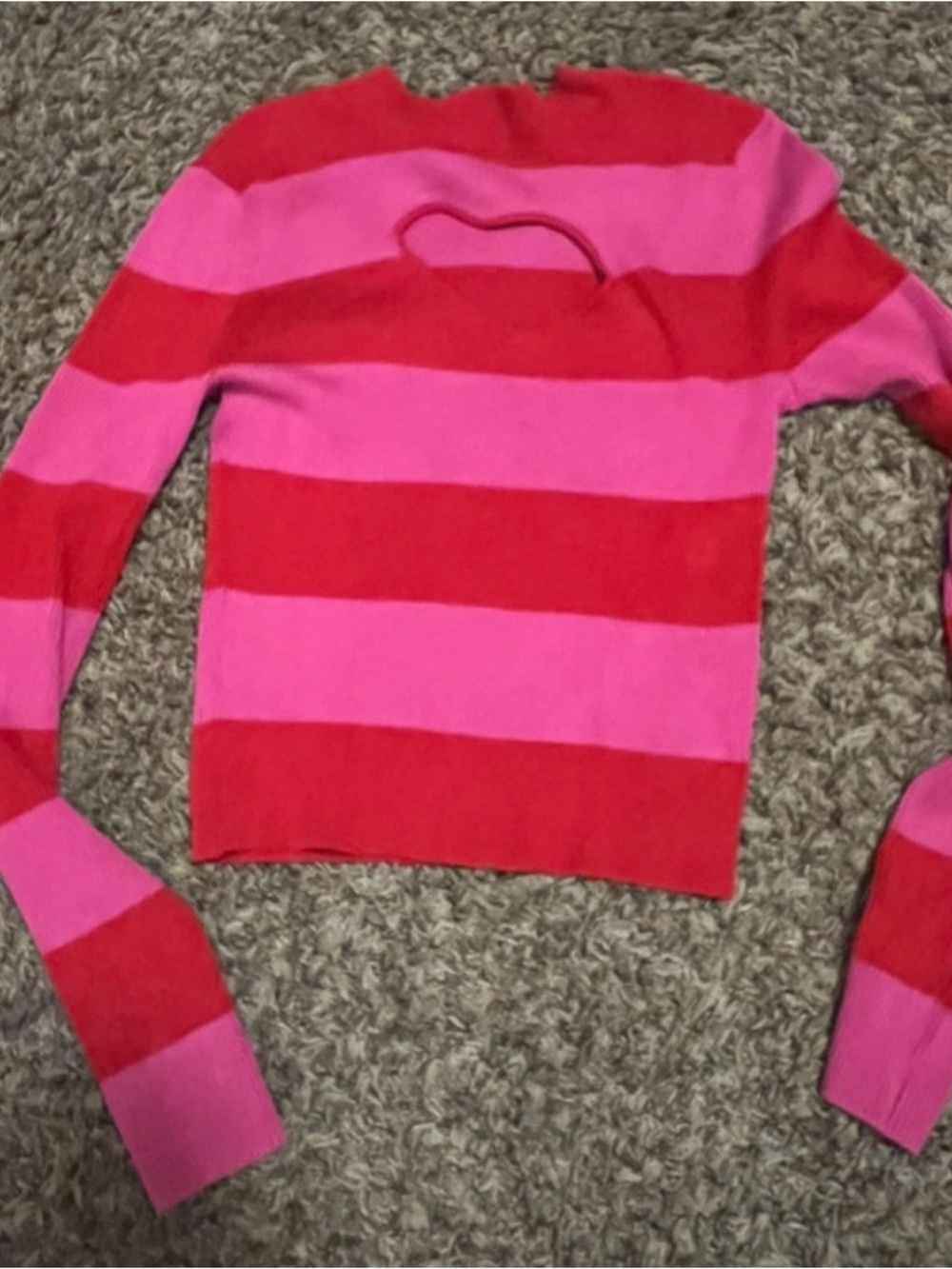 Women’s Striped Heart Cutout Sweater - Pink & Red